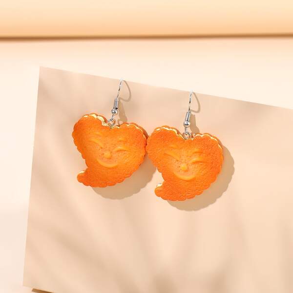 

Heart Biscuit Drop Earrings, Orange