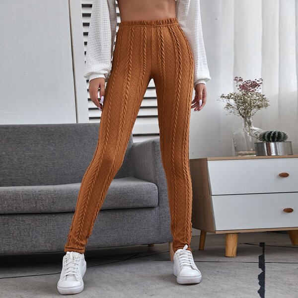 

Solid Cable Knit Skinny Pants, Brown