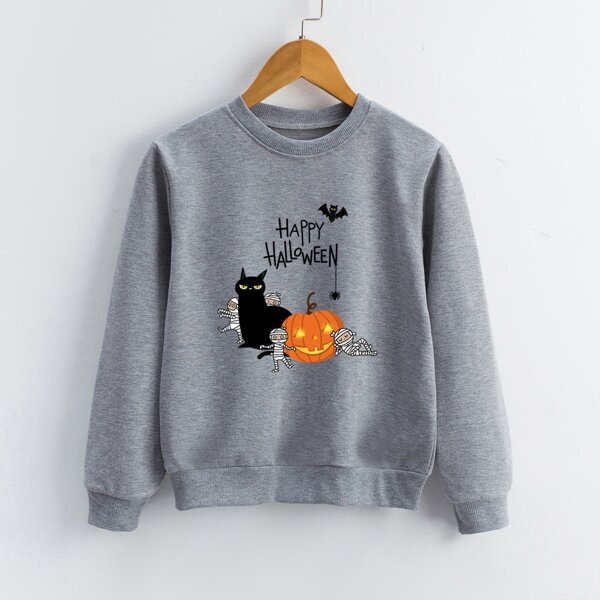 

Girls Halloween Print Sweatshirt, Grey
