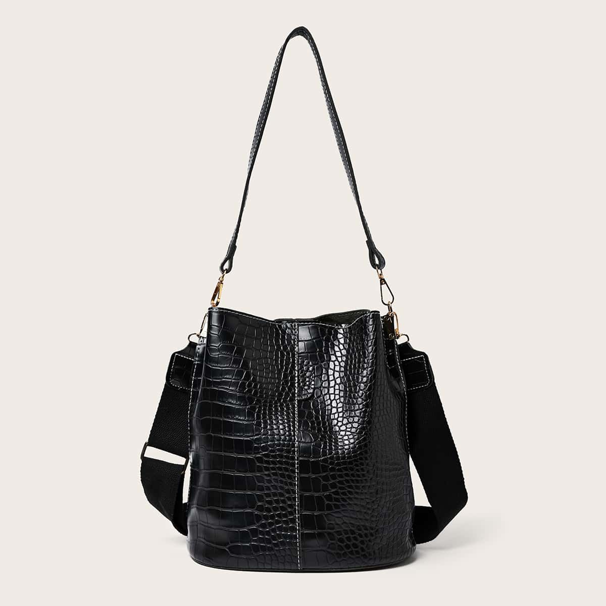 

Croc Embossed Bucket Bag, Black