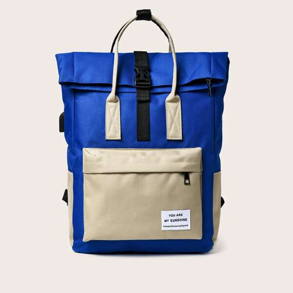 

Color Block Pocket Front Backpack, Royal blue