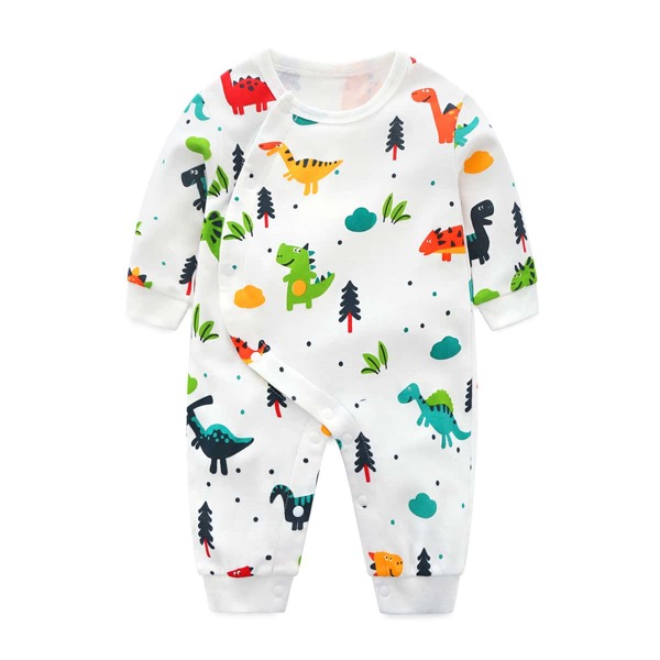 

Baby Boy Dinosaur And Polka Dot Print Jumpsuit, White