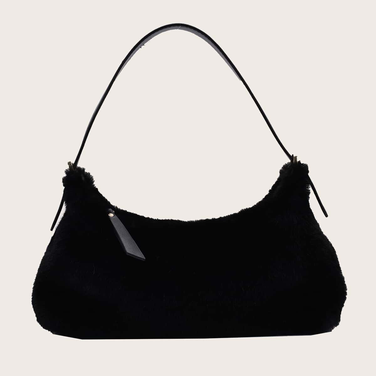 

Simple Fluffy Shoulder Bag, Black