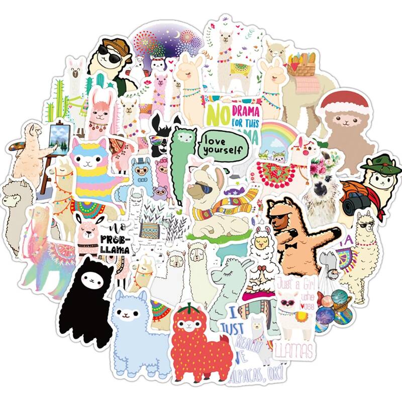 

50pcs Cartoon Alpaca Print Sticker, Multicolor