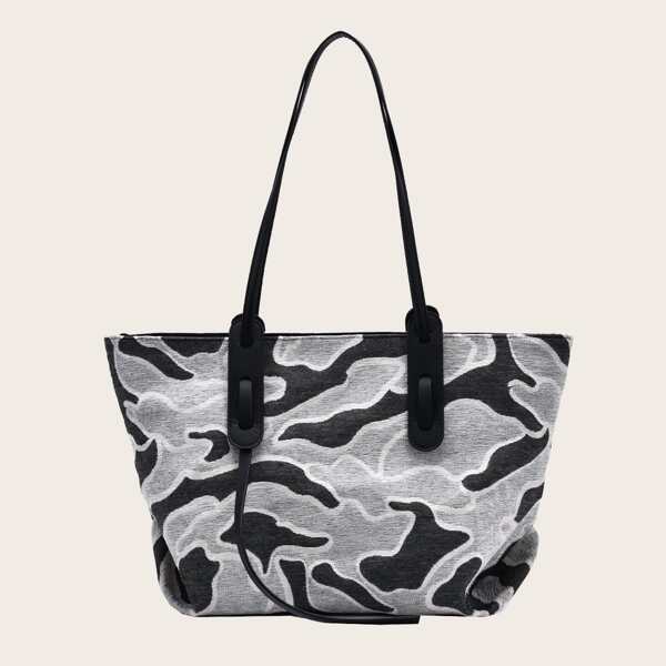 

Double Handle Canvas Tote Bag, Black and white
