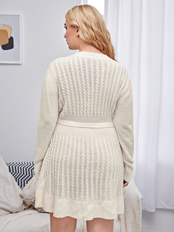Plus Cable Knit Belted Sweater Dress