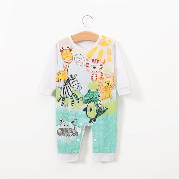 

Baby Boy Cartoon Graphic Popper Jumpsuit, Multicolor