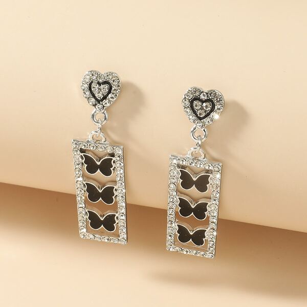 

Rhinestone Geometric Drop Earrings, Silver