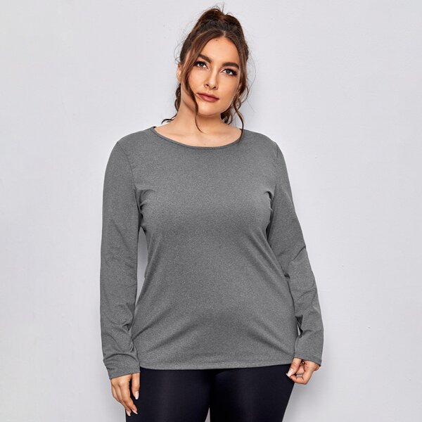 

Plus Pleated Back Solid Sports Tee, Dark grey
