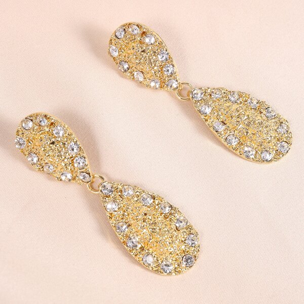 

Rhinestone Water Drop Earrings, Gold
