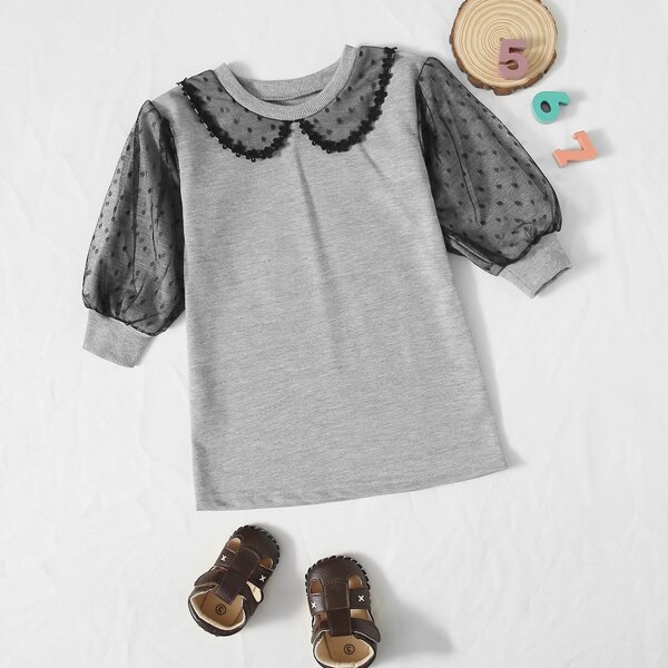 

Baby Girl Contrast Dobby Mesh Sweatshirt Dress, Grey