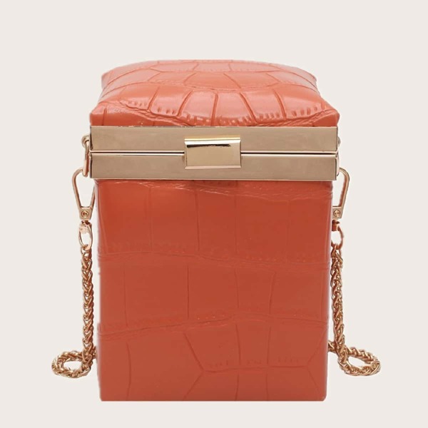 

Girls Croc Embossed Chain Box Bag, Orange