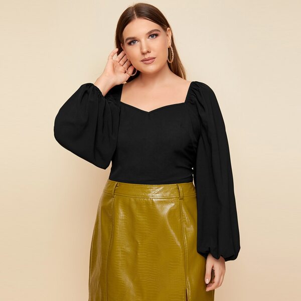 

Plus Sweetheart Neck Bishop Sleeve Blouse, Black