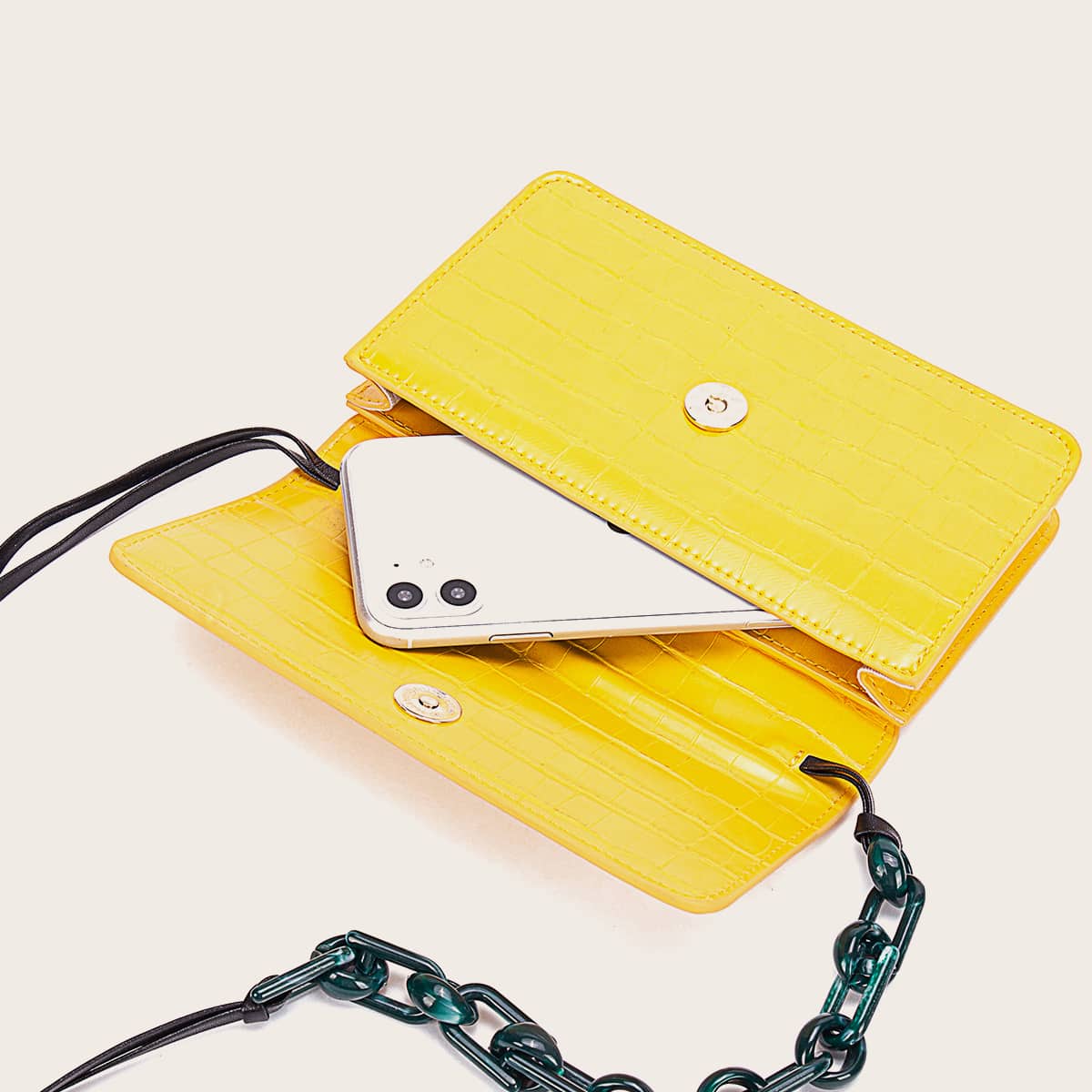 

Croc Embossed Flap Crossbody Bag, Yellow neon