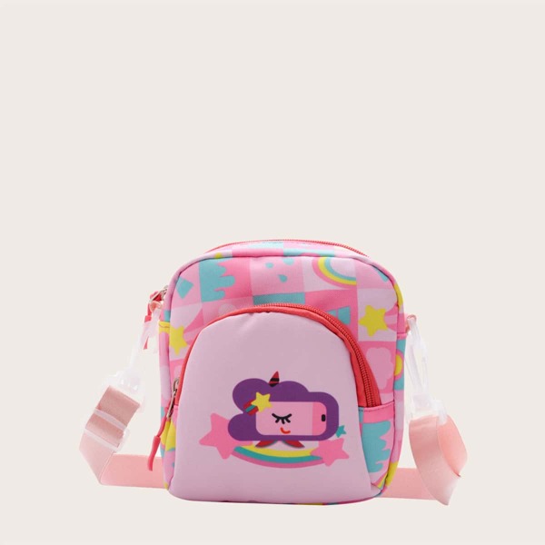 

Girls Cartoon Graphic Pocket Front Crossbody Bag, Pink