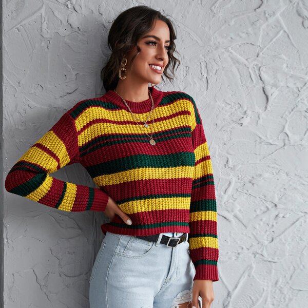 

Drop Shoulder Colorblock Sweater, Multicolor