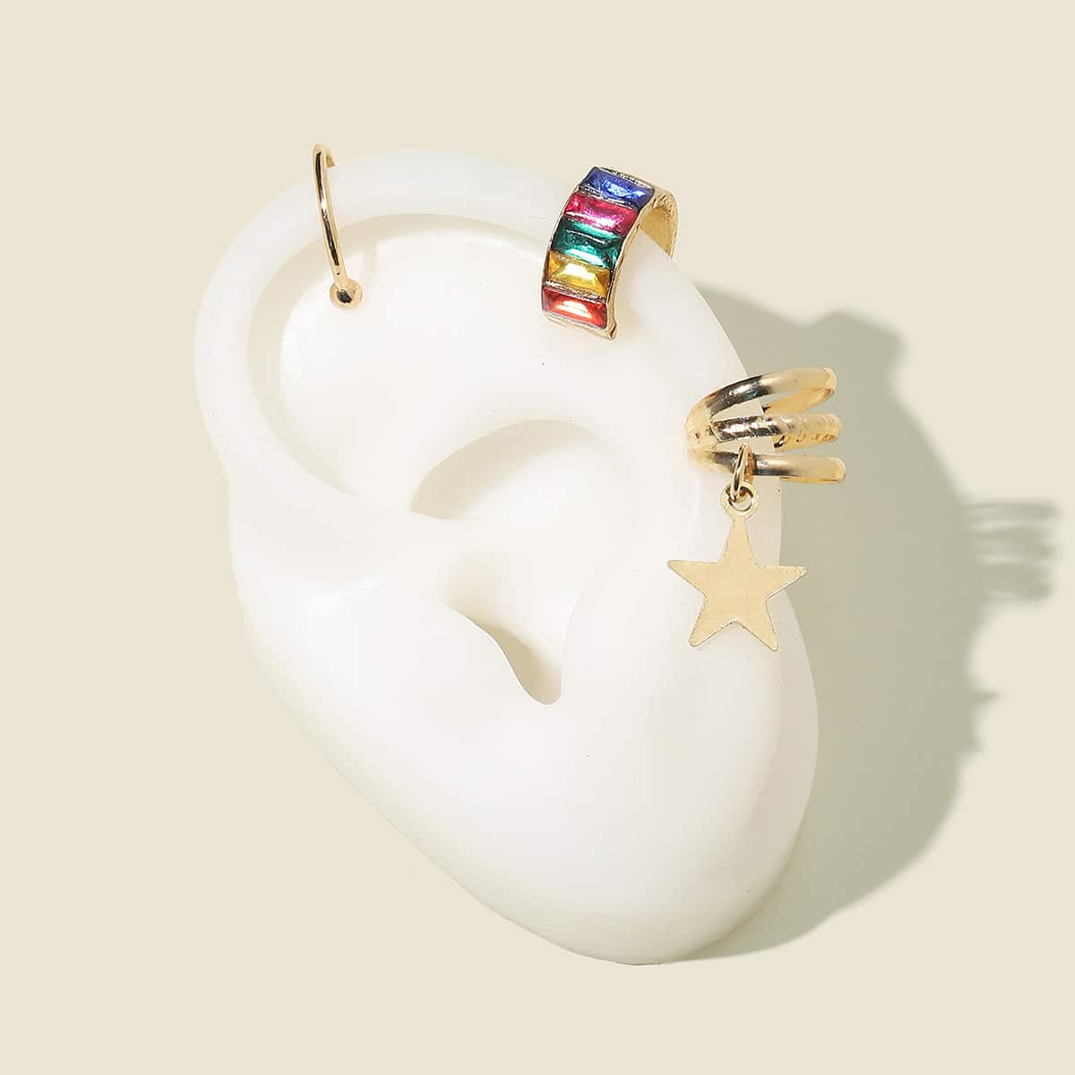 

3pcs Star Decor Ear Cuff, Gold