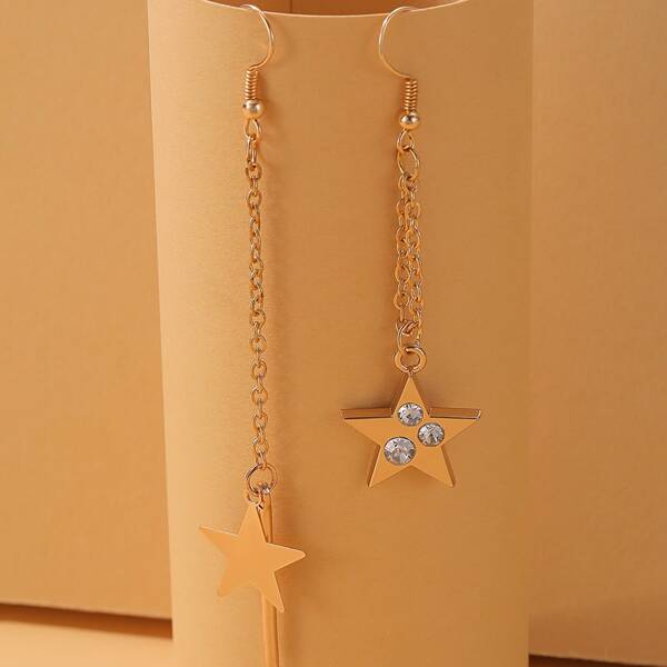 

Star Decor Long Drop Earrings, Gold
