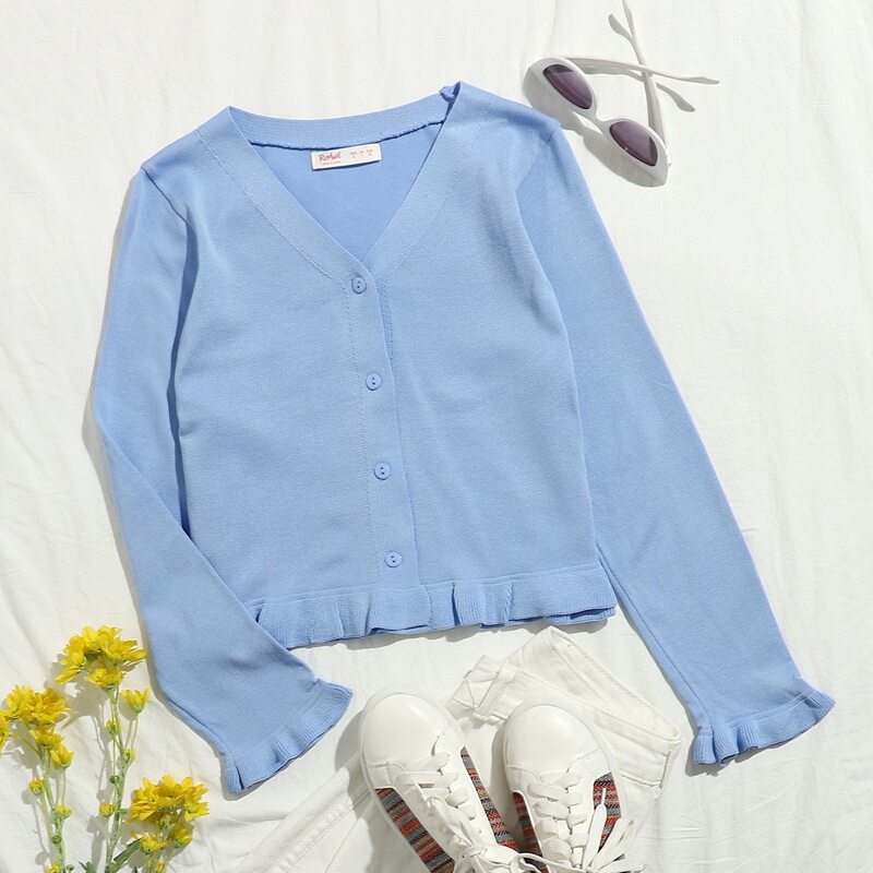 

Solid Button Front Cardigan, Baby blue
