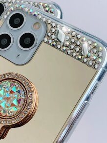 Luxury Fashion Bling Gemstone Studded Electroplated Mirror Iphone Case With Stand compatible with iphone 15 Pro Max/14 Plus - Gold - View 2
