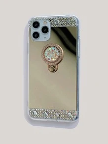 Luxury Fashion Bling Gemstone Studded Electroplated Mirror Iphone Case With Stand compatible with iphone 15 Pro Max/14 Plus - Gold - View 3