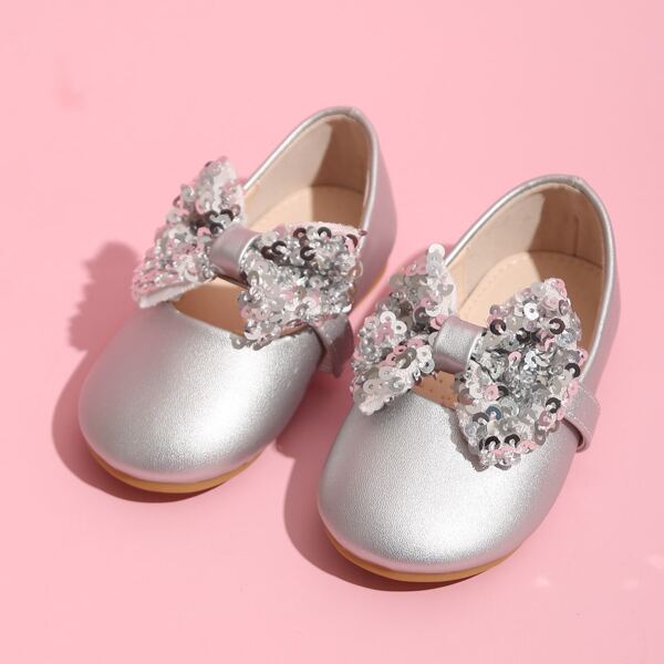 

Toddler Girls Sequins & Bow Decor Flats, Silver
