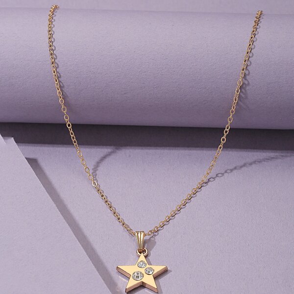 

Rhinestone Star Charm Necklace, Gold