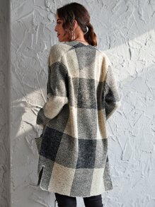 SHEIN LUNE Patch Pocket Gingham Cardigan - Multicolor - View 2
