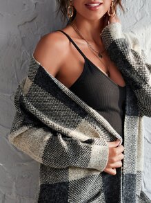 SHEIN LUNE Patch Pocket Gingham Cardigan - Multicolor - View 5