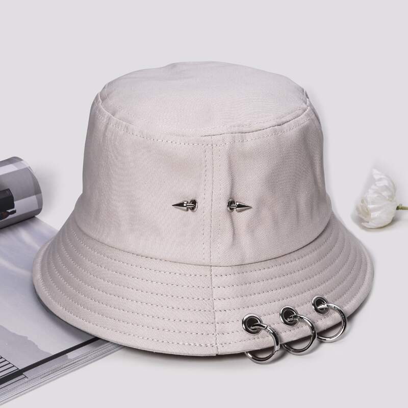 

Guys Metal Ring Decor Bucket Hat, Beige