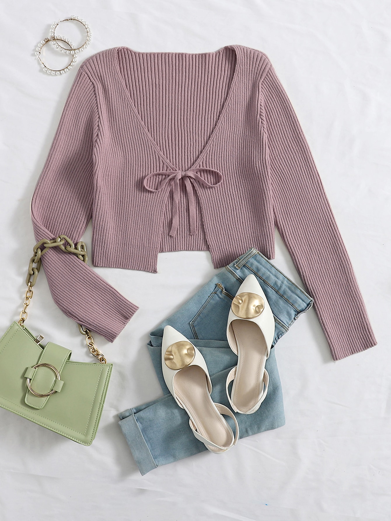 Tie Front Rib-knit Cardigan thumbnail
