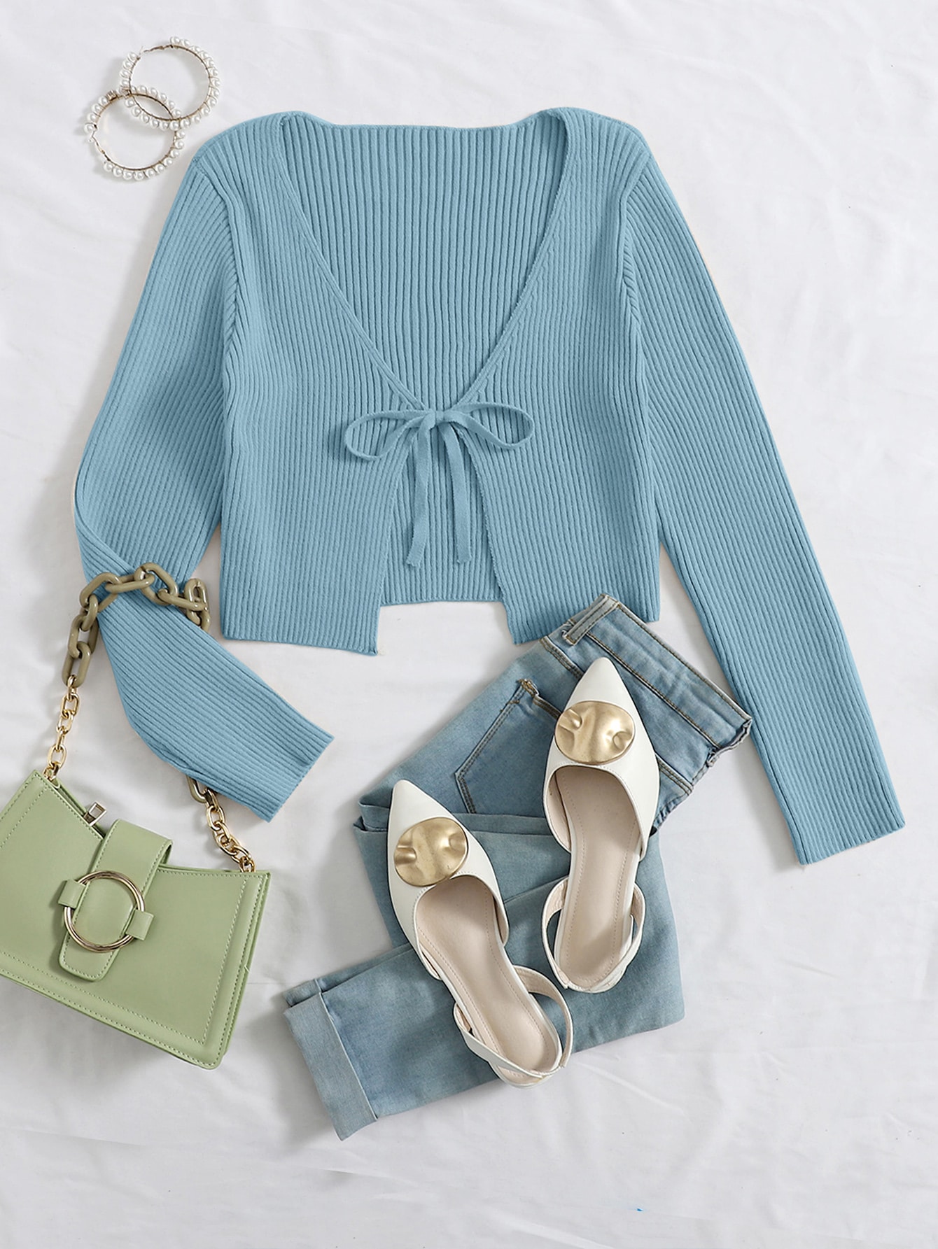 Tie Front Rib-knit Cardigan thumbnail