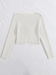 SHEIN EZwear Cárdigan de punto acanalado con nudo delantero, Tops de manga larga