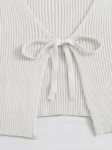 SHEIN EZwear Cárdigan de punto acanalado con nudo delantero, Tops de manga larga