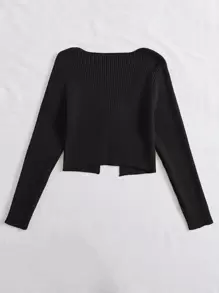 SHEIN EZwear Tie Front Rib-Knit Cardigan,Long Sleeve Tops In Fall/Winter - Black - View 2