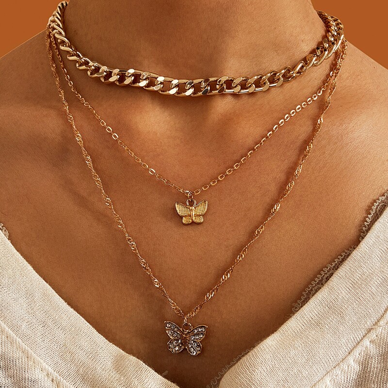 

3pcs Butterfly Decor Necklace, Gold