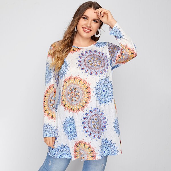 

Plus Mandala Print Longline Blouse, Multicolor