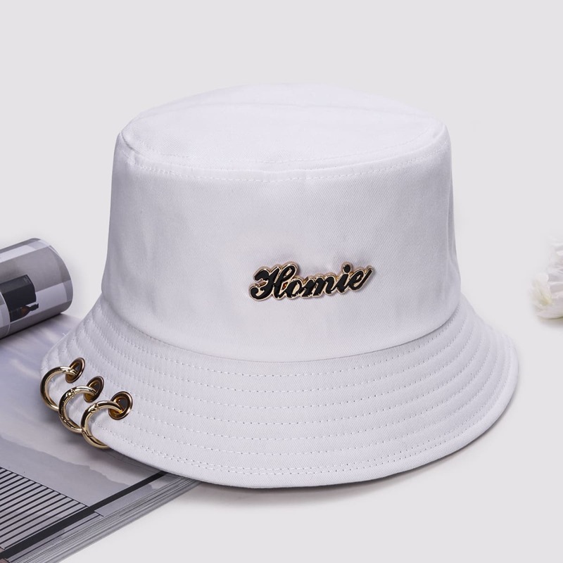 

Guys Metal Ring Decor Bucket Hat, White