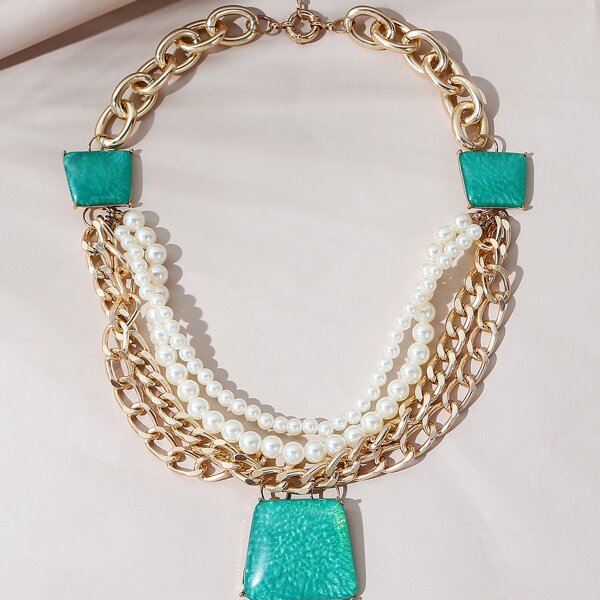 

Faux Pearl Layered Necklace, Multicolor
