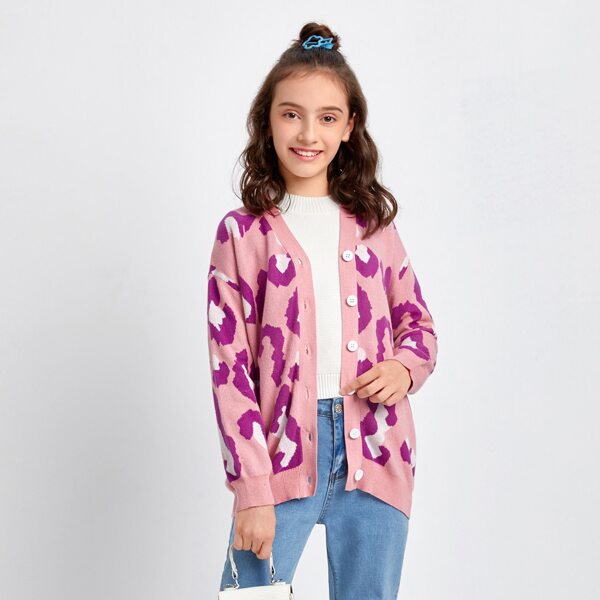 

Girls Buttoned Front Leopard Cardigan, Multicolor