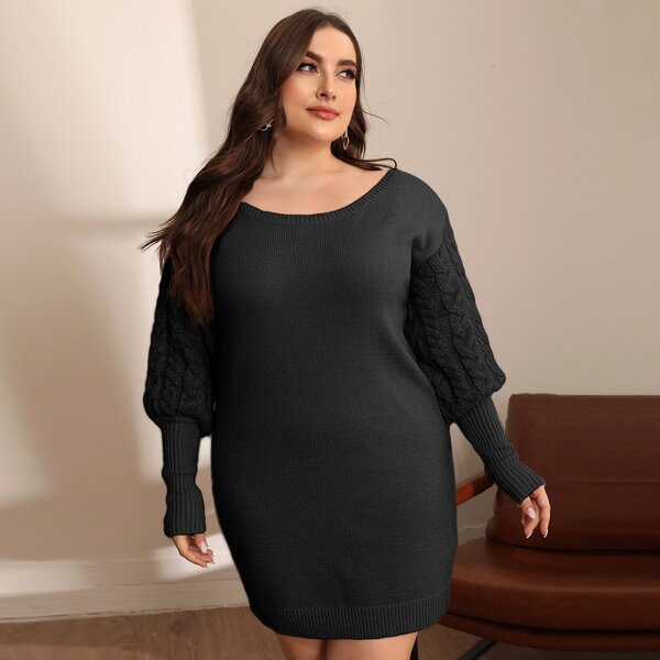 

Plus Gigot Sleeve Sweater Dress, Black