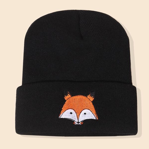 

Men Cartoon Embroidery Beanie, Black
