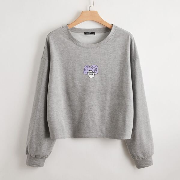 

Plus Cartoon Figure Print Drop Shoulder Sweatshirt, Light grey