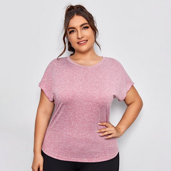 

Plus Mesh Panel Lettuce Trim Sports Tee, Dusty pink