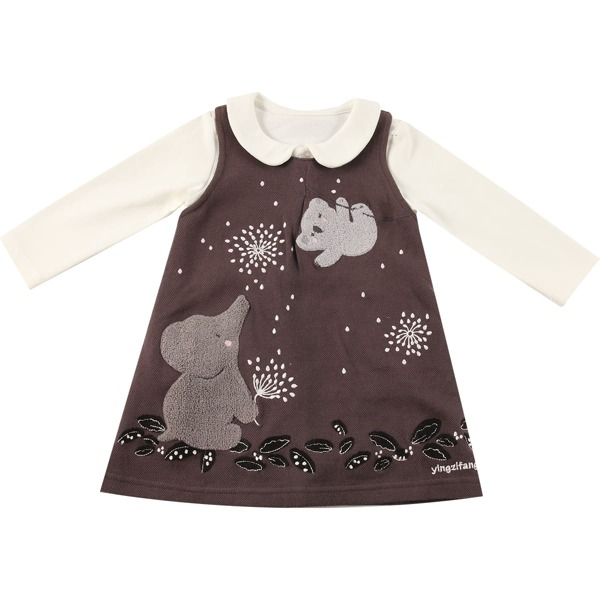 

Toddler Girls Doll Collar Tee & Cartoon Graphic Dress, Multicolor