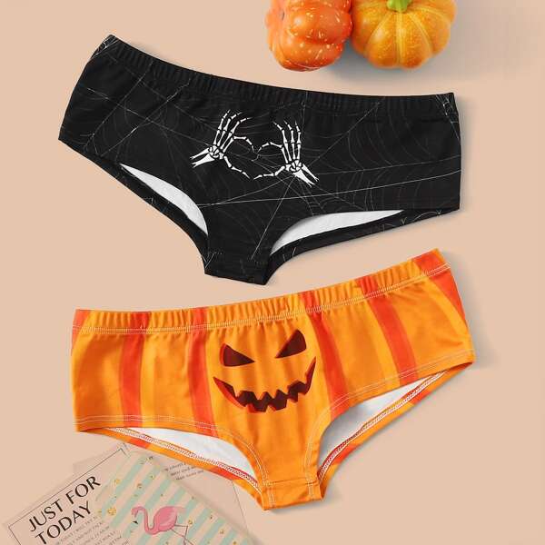 

2pack Halloween Pumpkin & Hand Print Panty Set, Multicolor