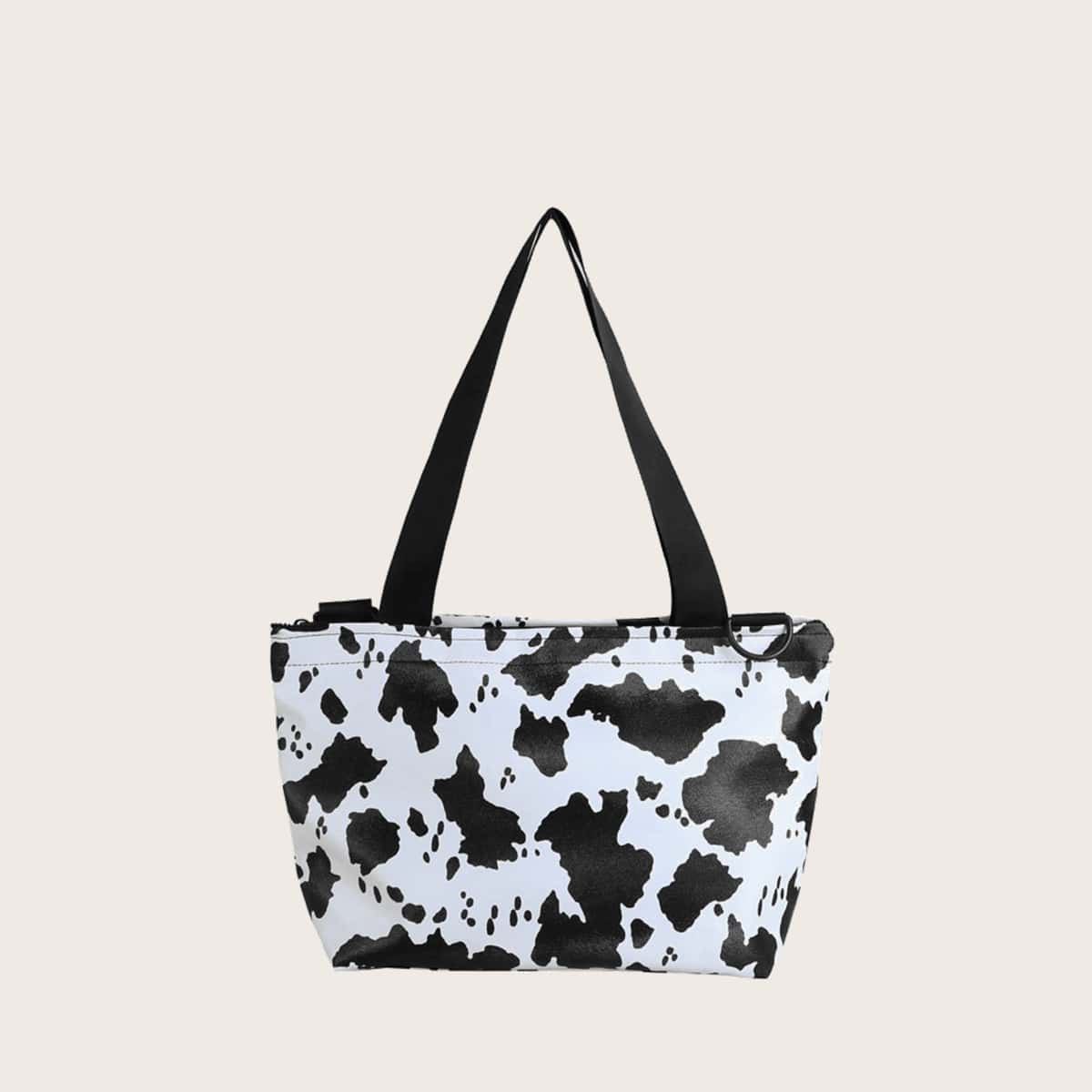 

Cow Print Tote Bag, Black and white