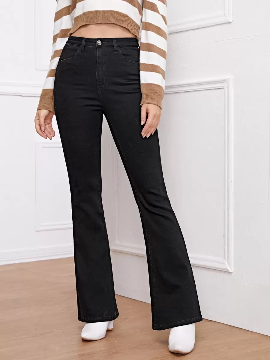 SHEIN Frenchy Jeans de pierna amplia con cremallera - Negro - Ver 1