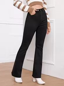SHEIN Frenchy Jeans de pierna amplia con cremallera - Negro - Ver 3