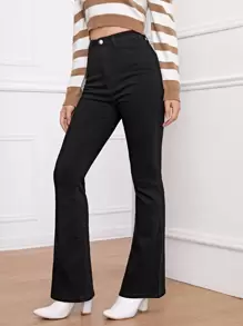 SHEIN Frenchy Jeans de pierna amplia con cremallera - Negro - Ver 4